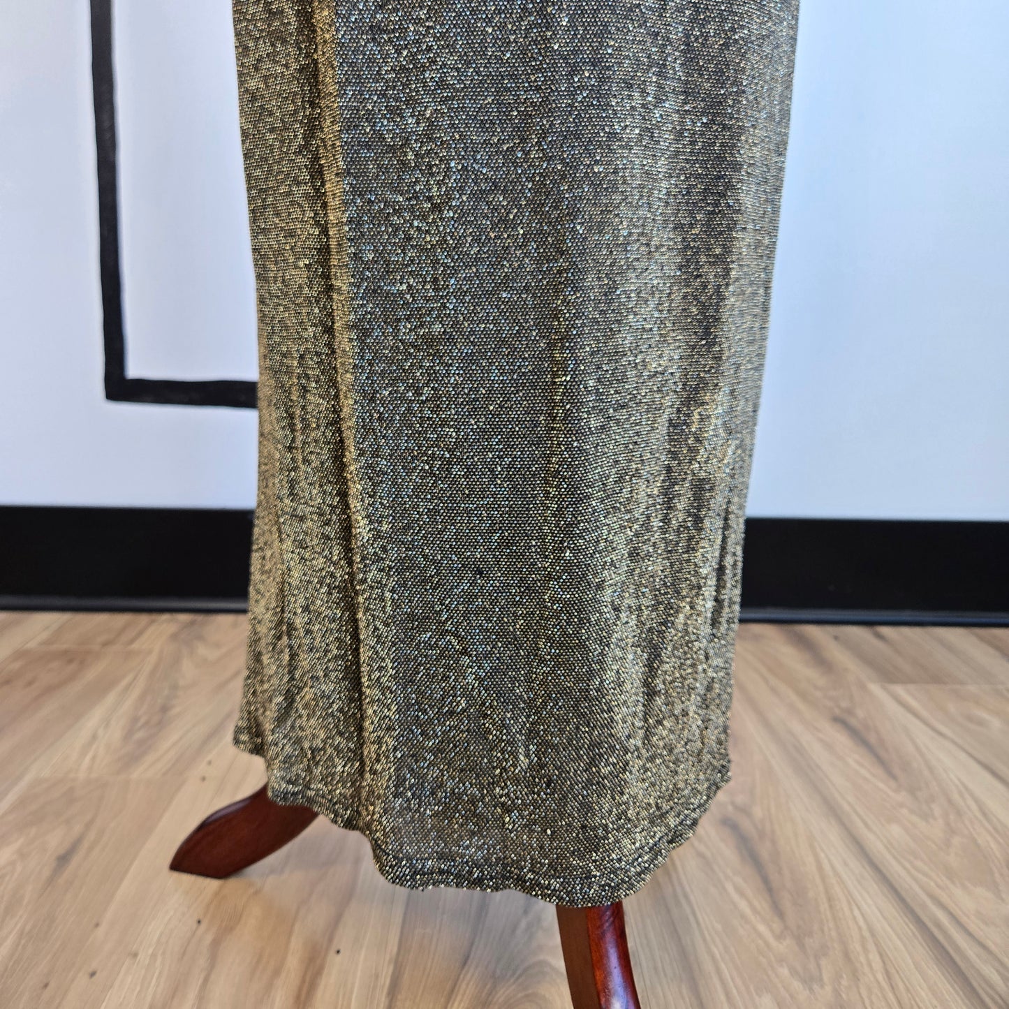 Morning Side Designer Collection Vintage Metallic Knit Drape Front Dress - small