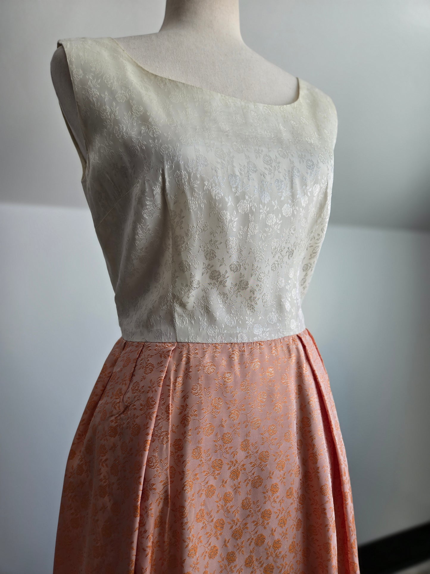 1950s Jacquard Floral Colorblock Maxi Dress - XS/S