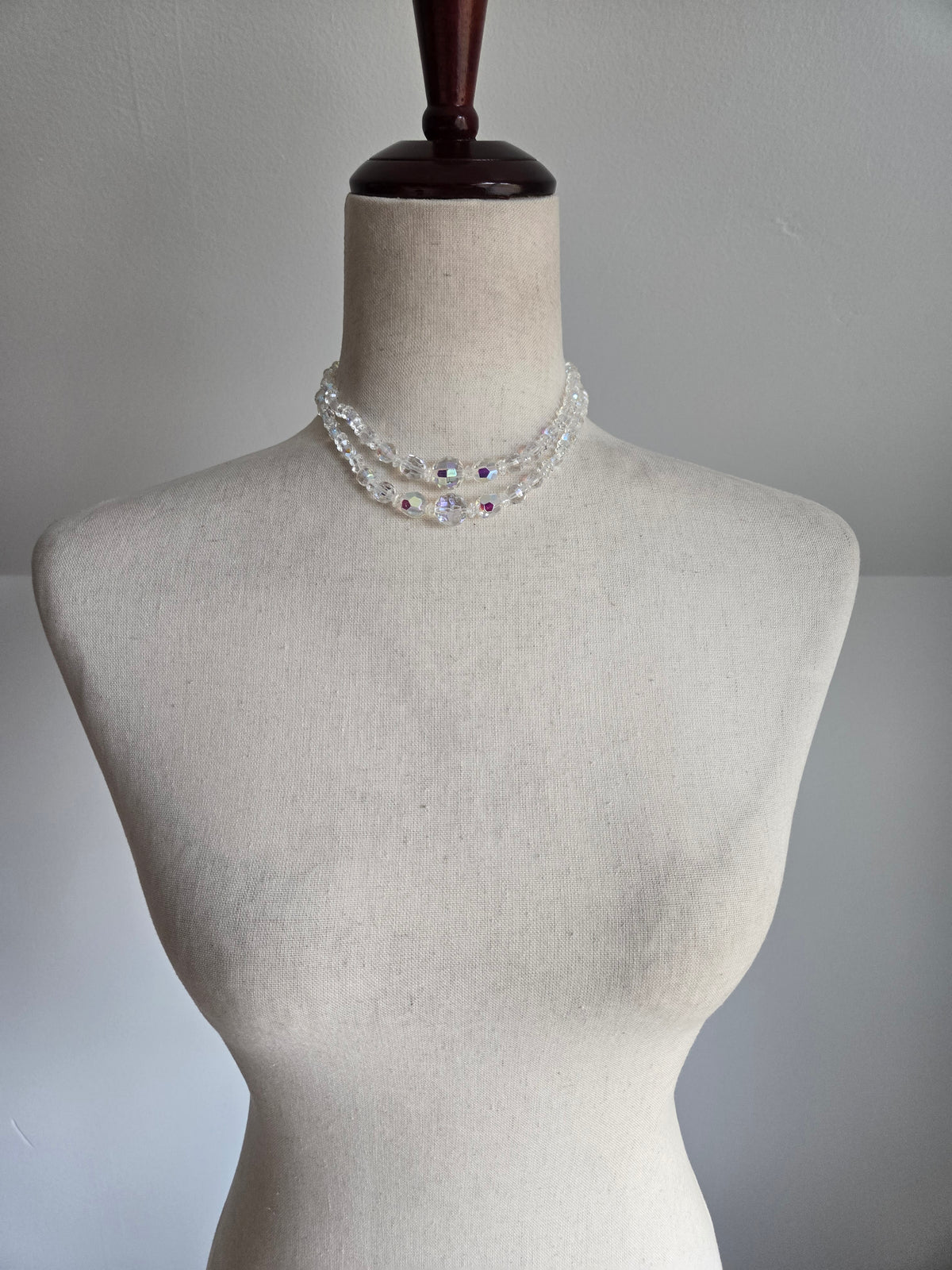 Vintage Glass AB Crystal Two Strand Necklace