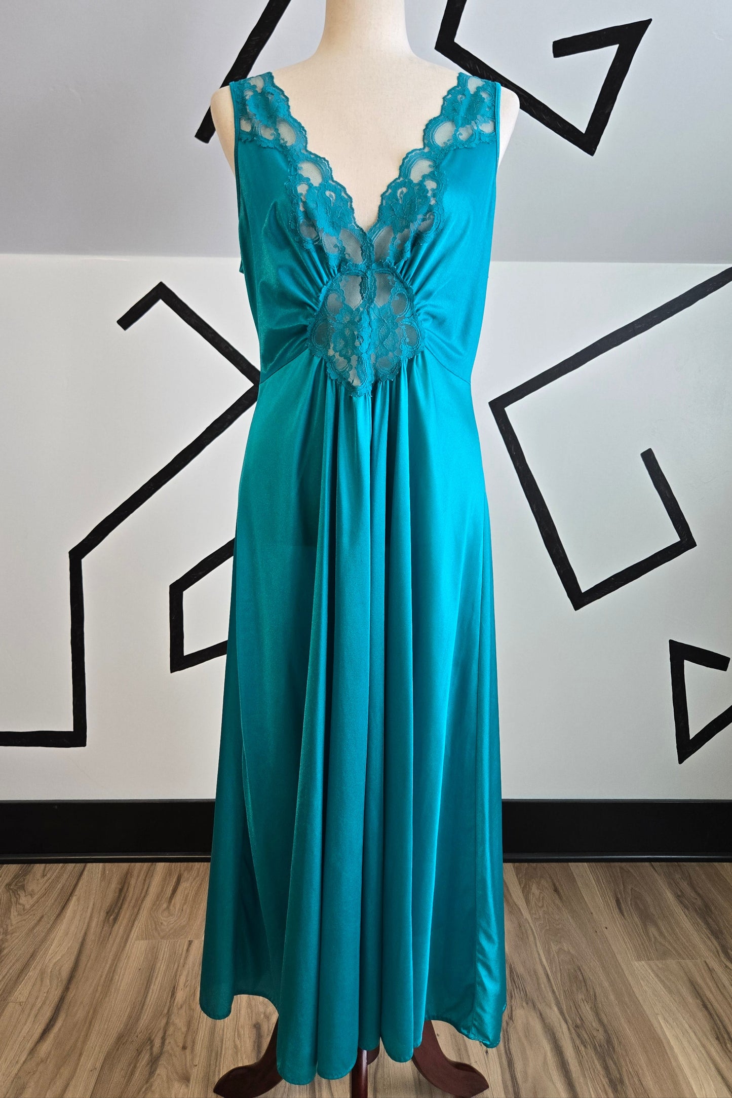 Adonna Vintage Turquoise Blue Negligee Maxi Dress - large