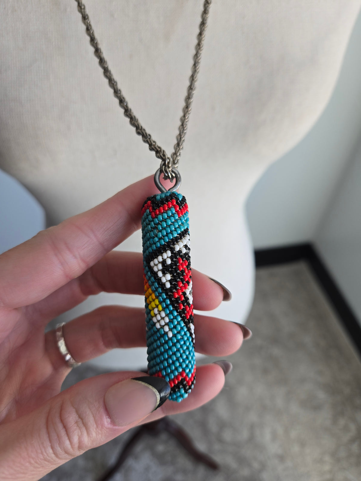 Native American Hand Beaded Pendant Necklace