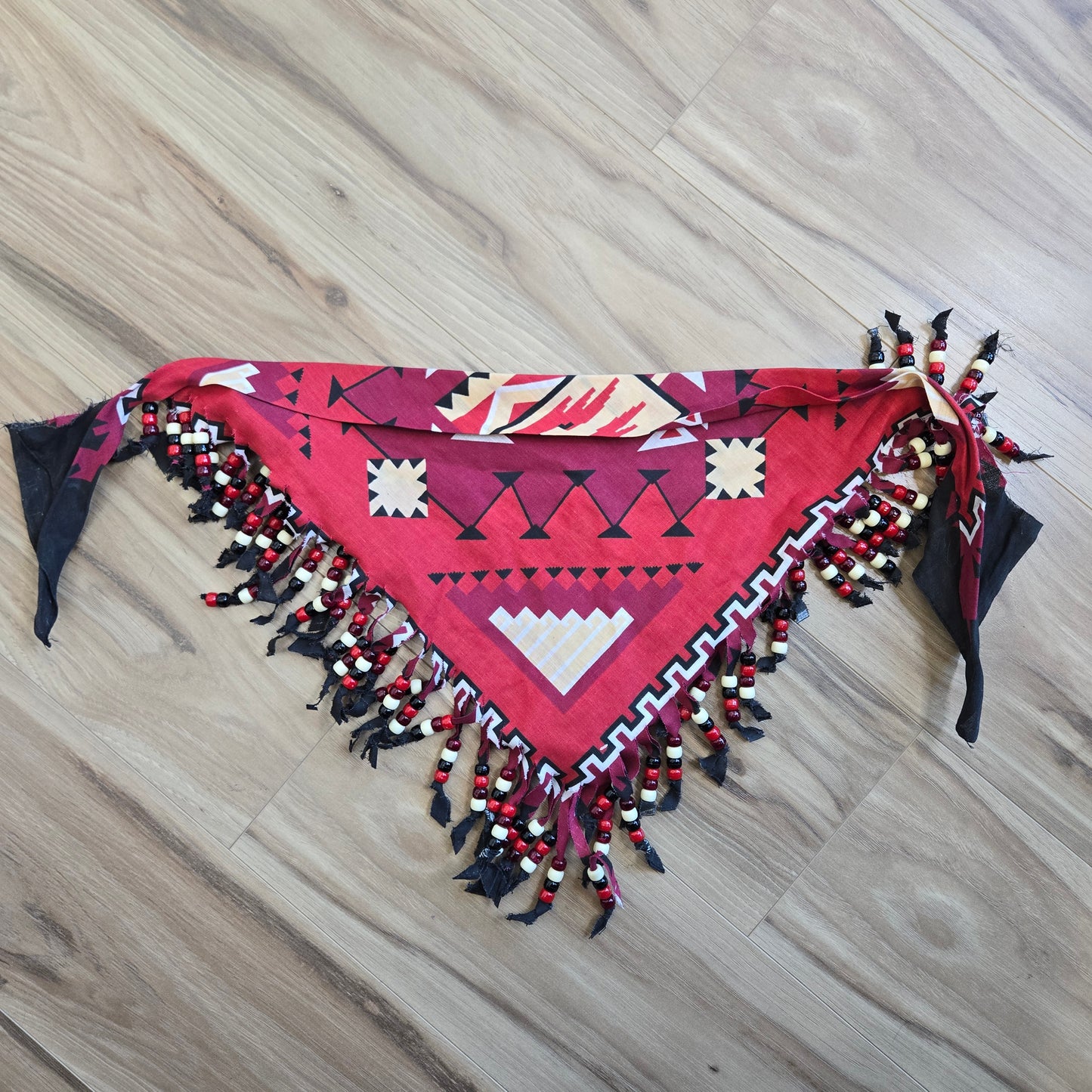 Red Western Neck Tie Bandana with Beaded Fringe