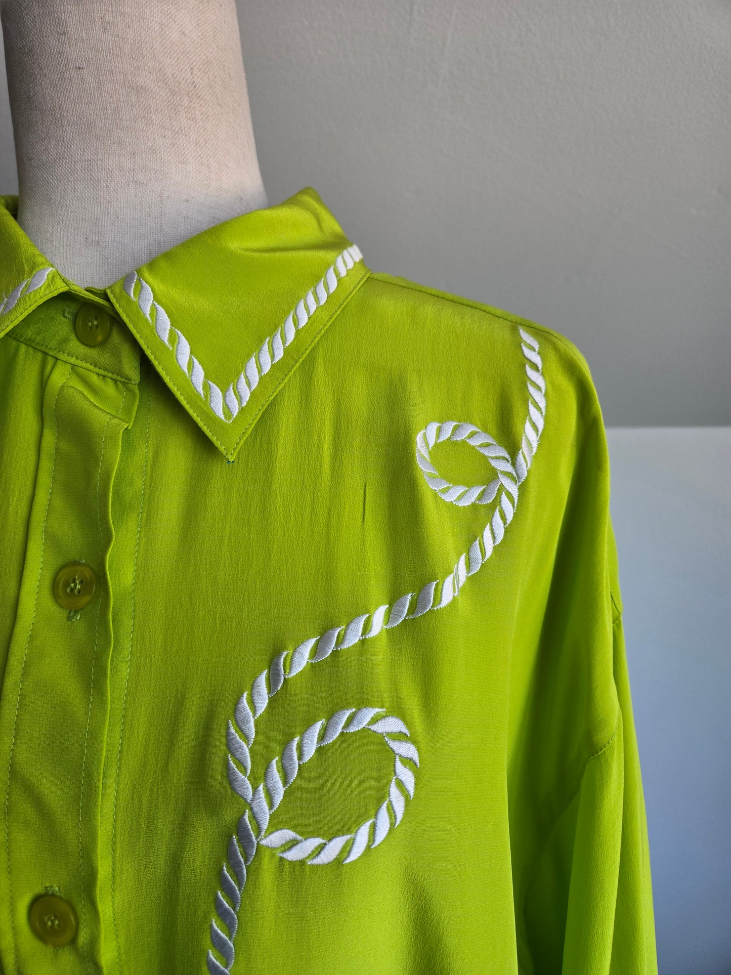 Diane Von Furstenberg Silk Lime Green Rope Top - 2XL