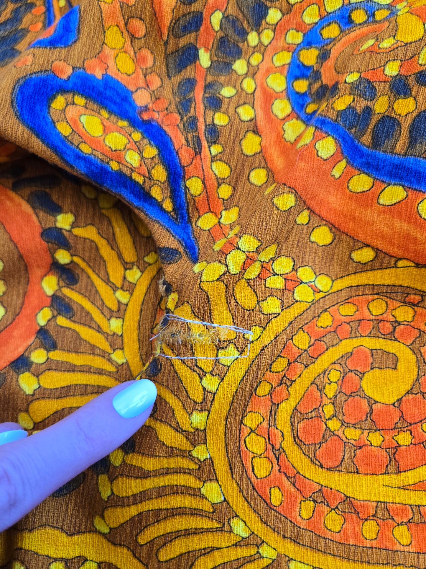 Vintage Barkcloth Orange Psychedelic Dayglo Print Maxi Dress - XS/S