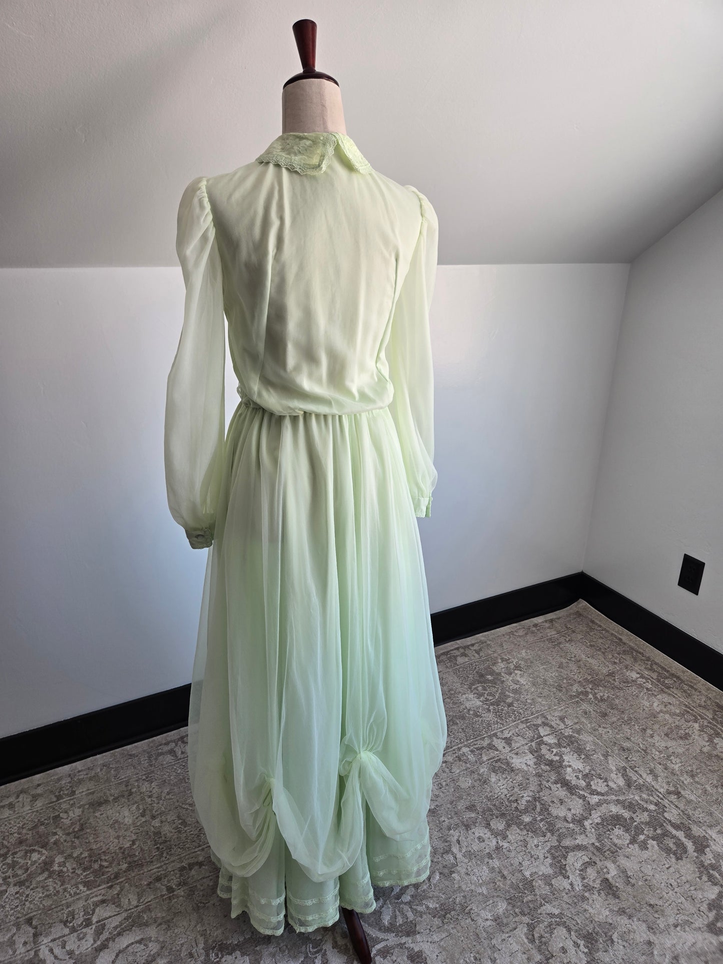Lime Green Edwardian Style Vintage Formal Dress - small