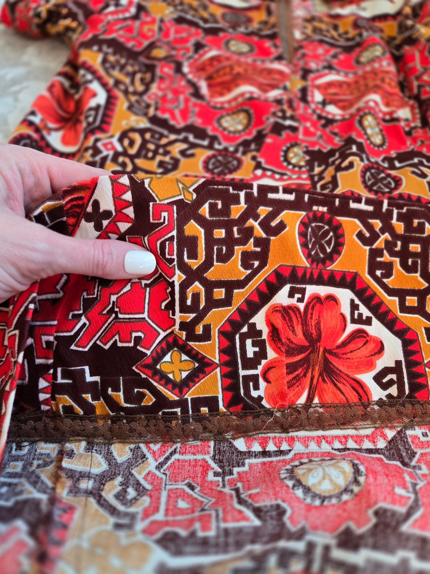 Vintage Barkcloth Red Hawaiian Print Dress - XL