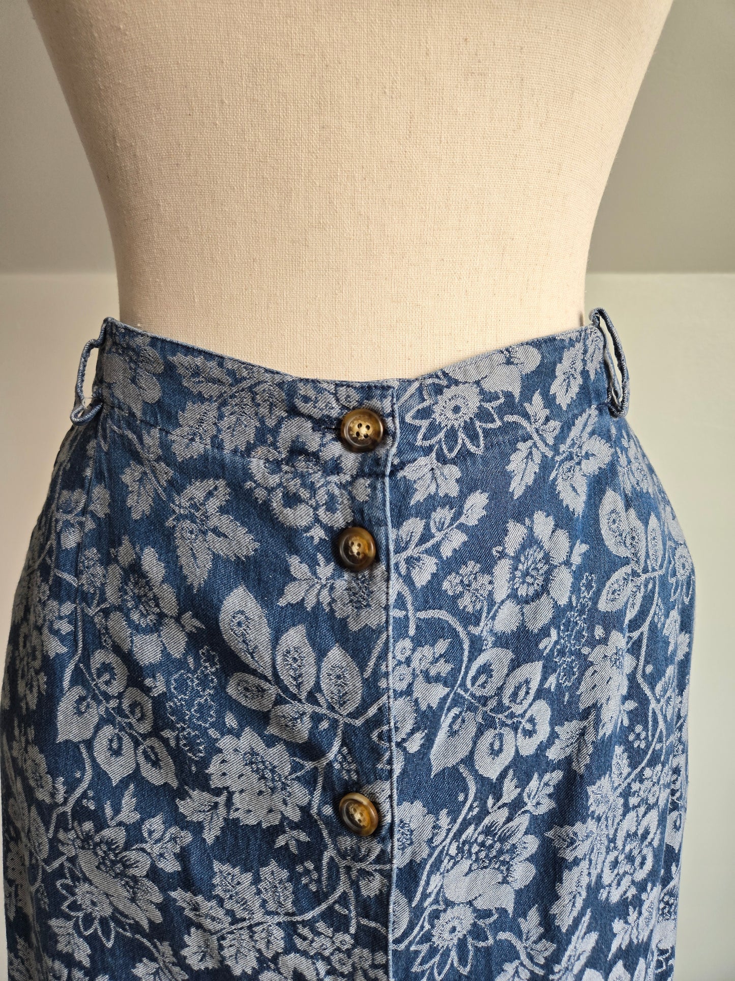 Vintage Orvis Denim Floral Jacquard Skirt - W34-37"