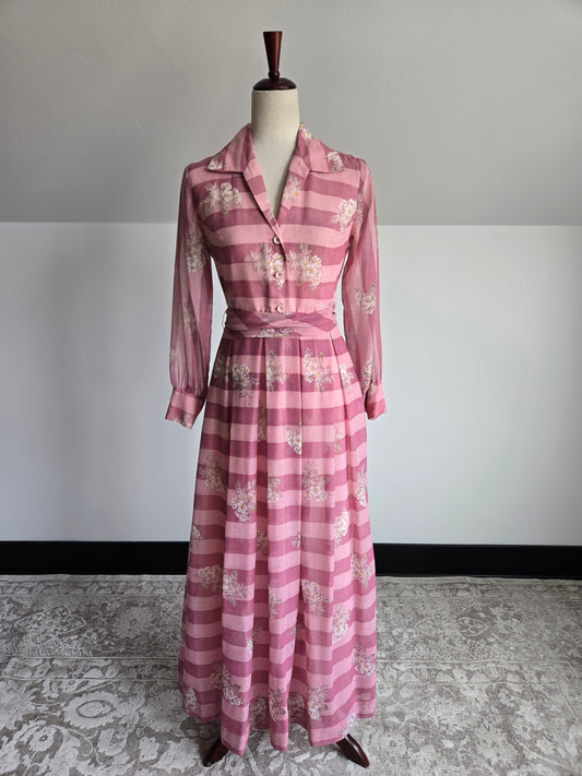 Solo San Francisco 1970s Floral and Stripes Dress - Small/XS