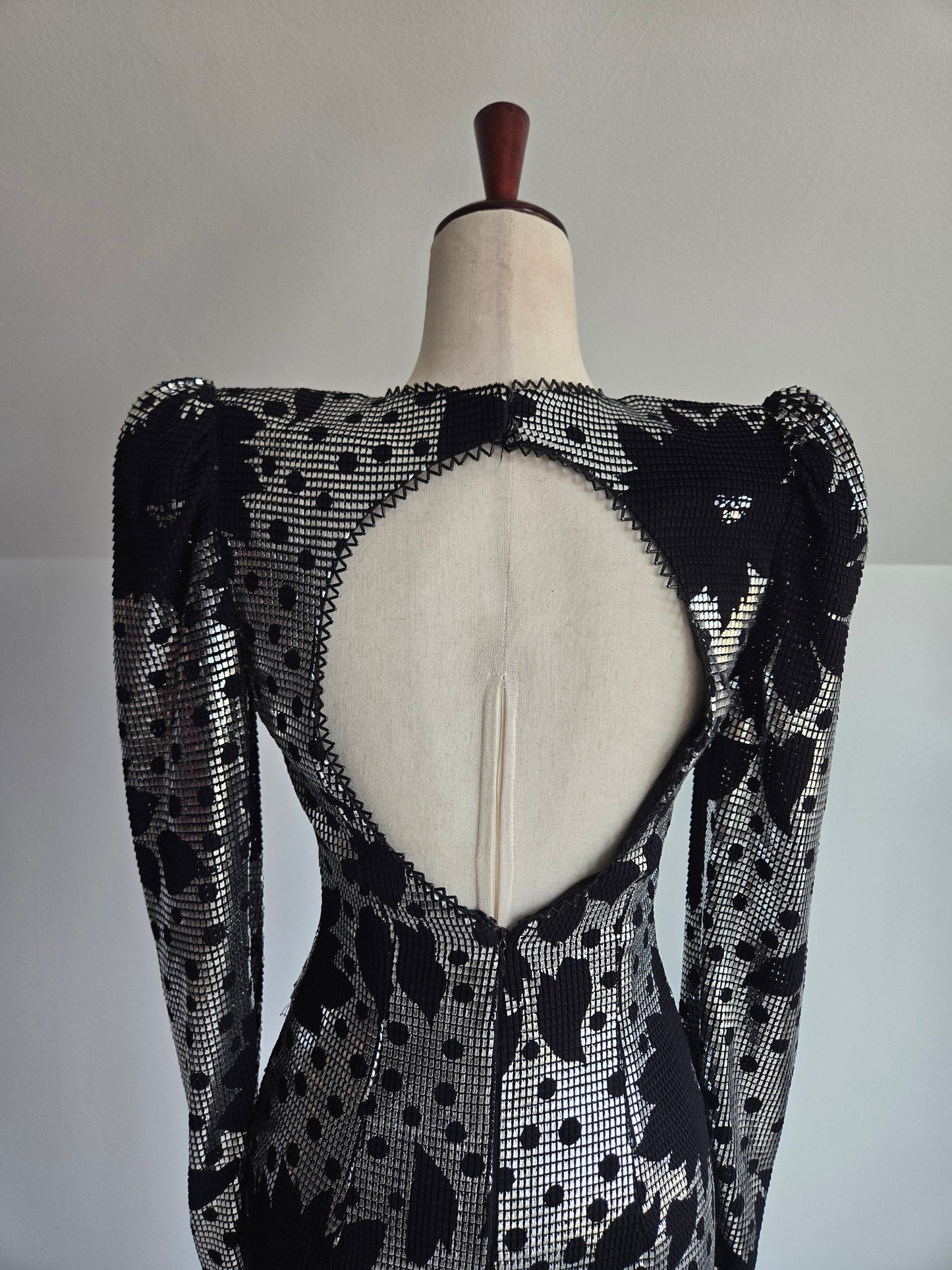 Miss Kansas Estate Black and Silver Janine Asymmetric Hem Dress Made in Italy - XS/S