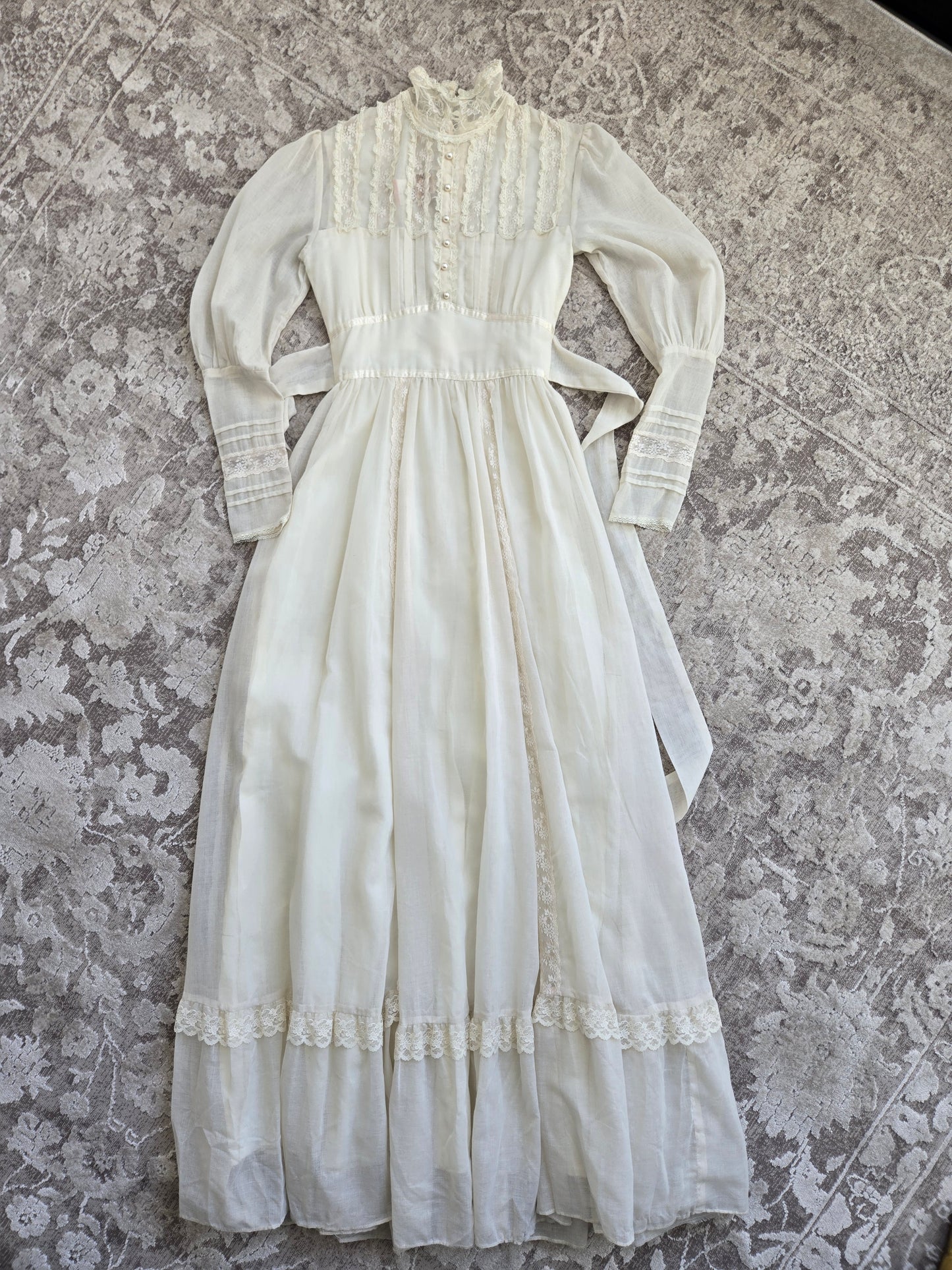 Gold Label Gunne Sax by Jessica San Freansisco Vintage 70s Lace Ethereal Dress - XS