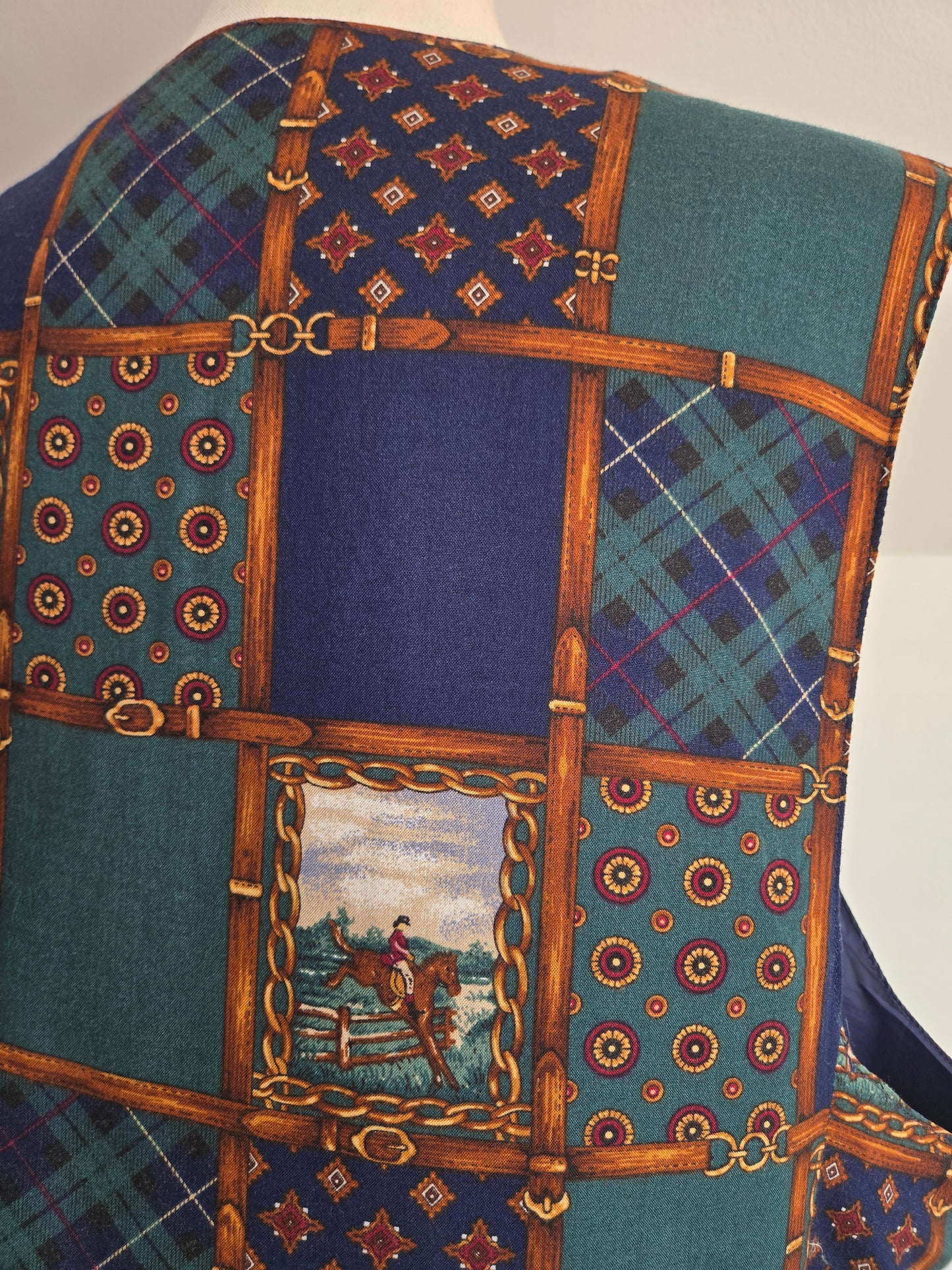 Jantzen Vintage Equestrian Print Plaid Vest - 2XL