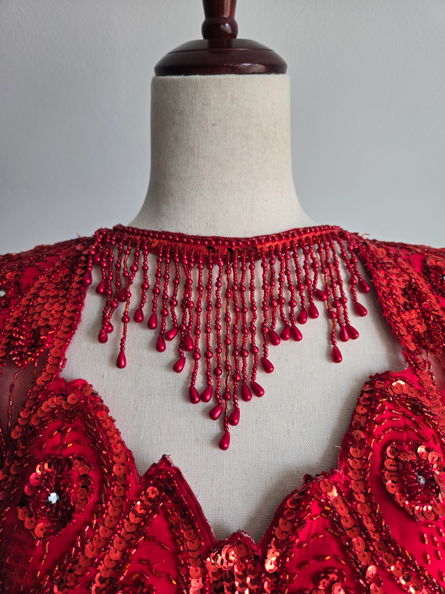 Miss Kansas Estate Vintage Red Beaded and Sequined Hand Made Dress - XS/S