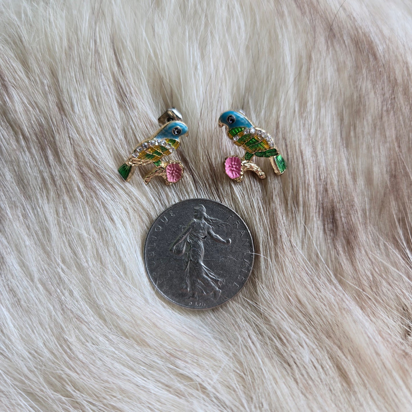 Little Bird Holding a Flower Earrings - Post Back