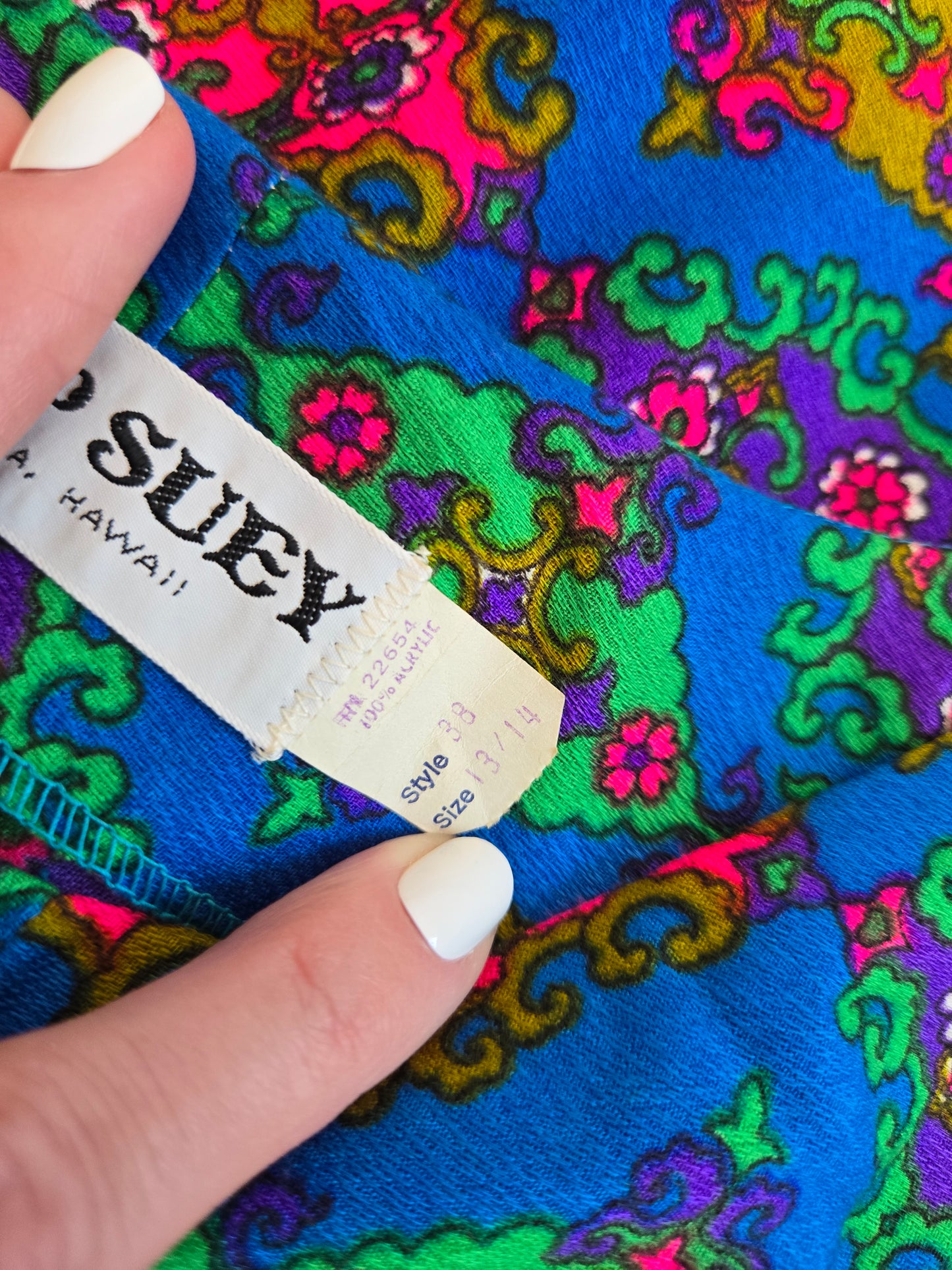 Shop Suey Hawaii Acrylic Barkcloth Dayglo Print Dress - S/M