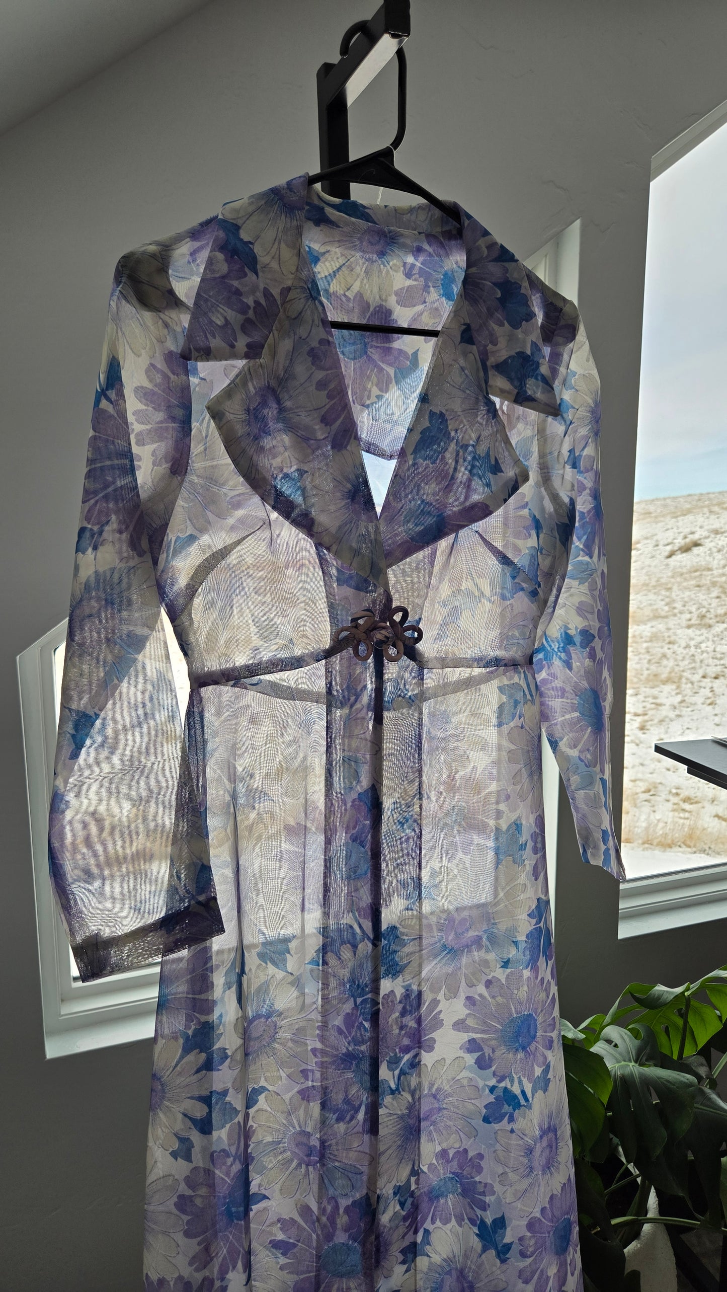 Vintage 70s Shear Floral Duster - Small