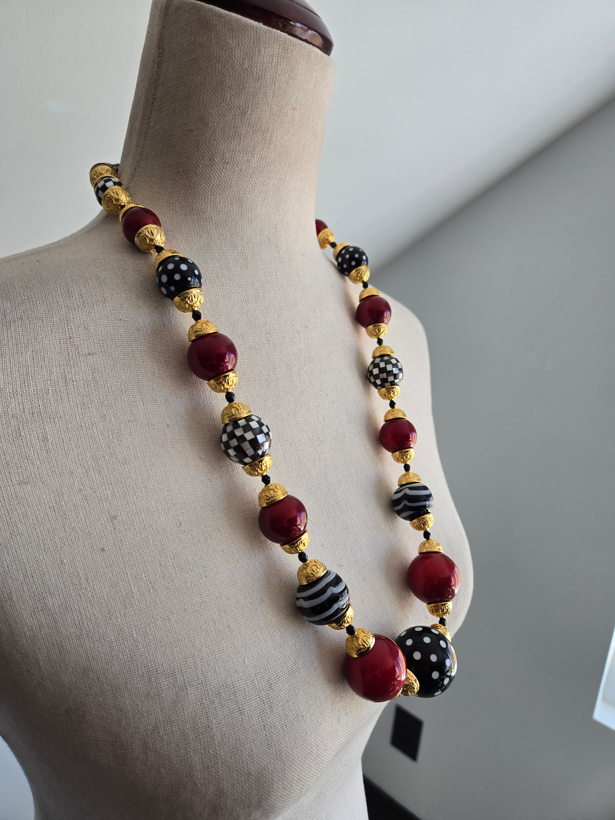 Chunky Checkers and Polka Dots Statement Necklace