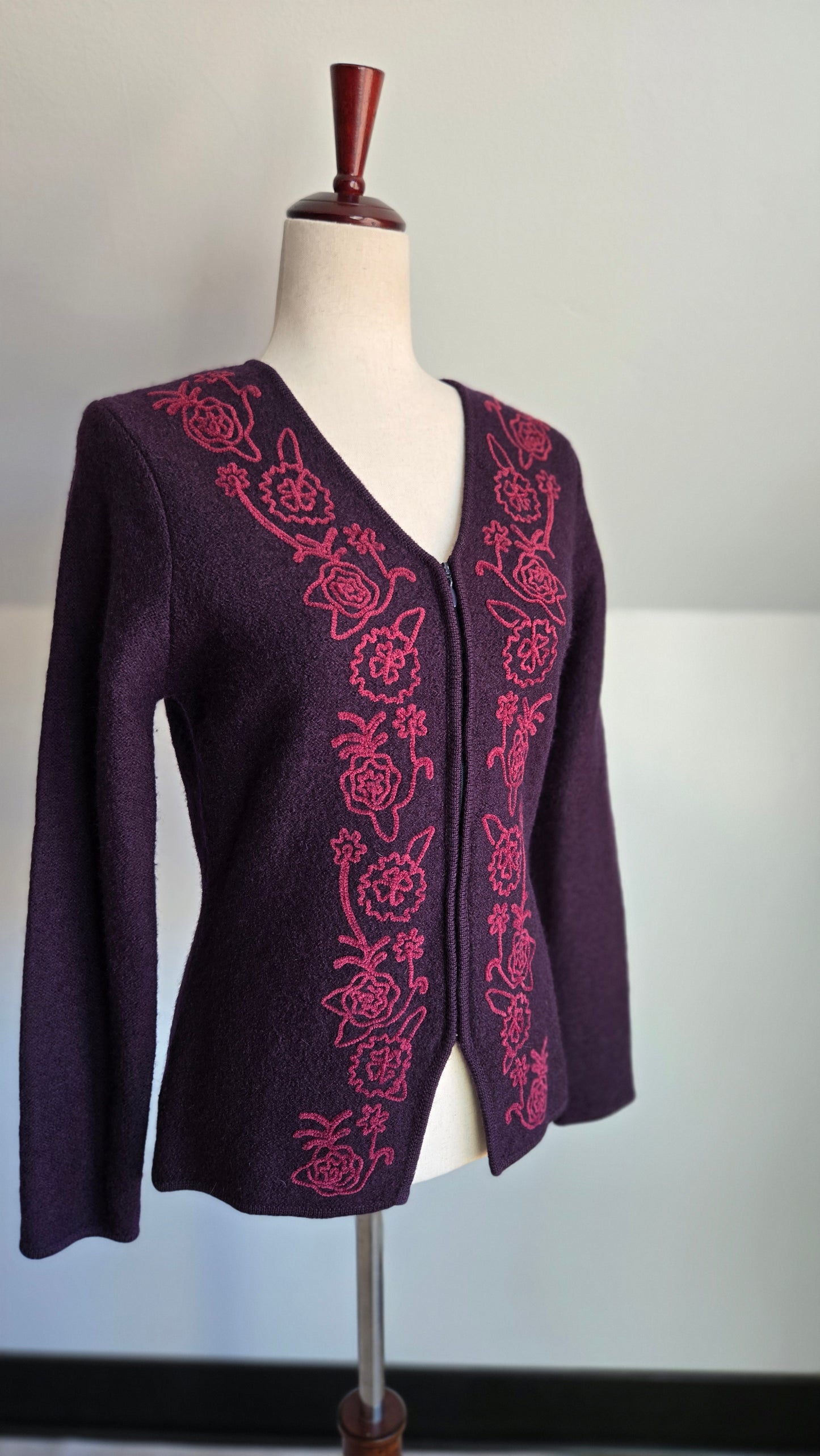 Vintage Laura Ashley 100% Boiled Wool Deep Purple Jacket - small