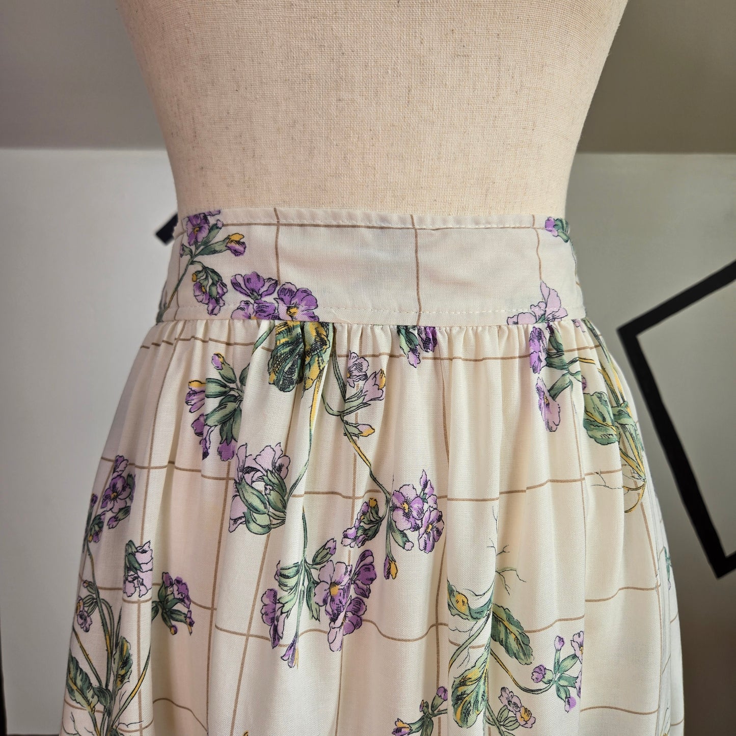 Claude Vintage Micro Plaid and Lavender Florals Skirt - medium