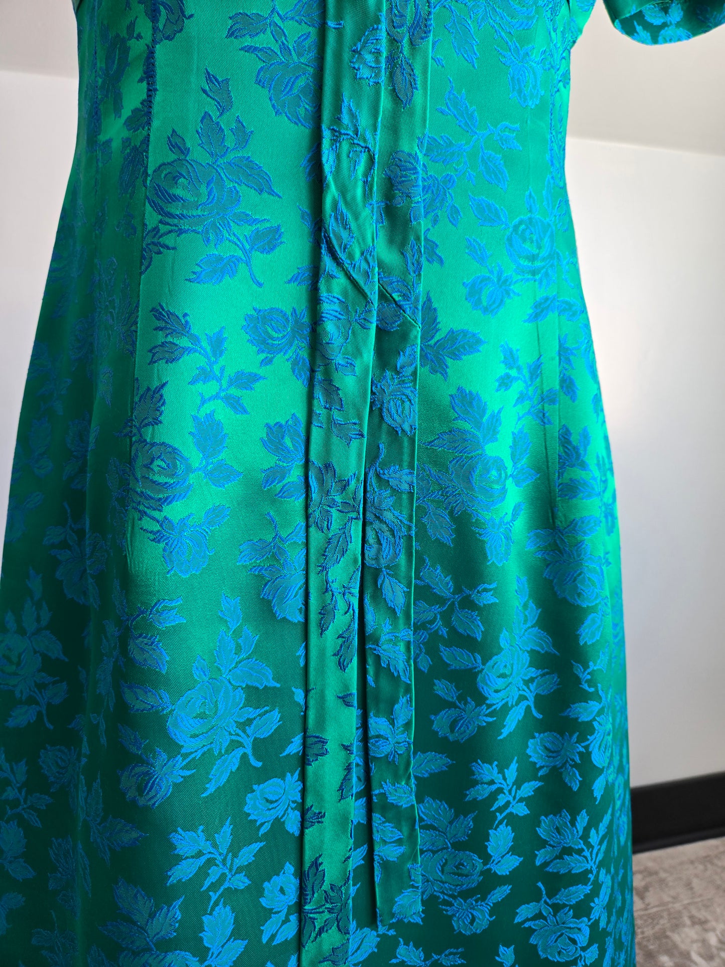 1950s Jacquard Floral Blue Dress - small