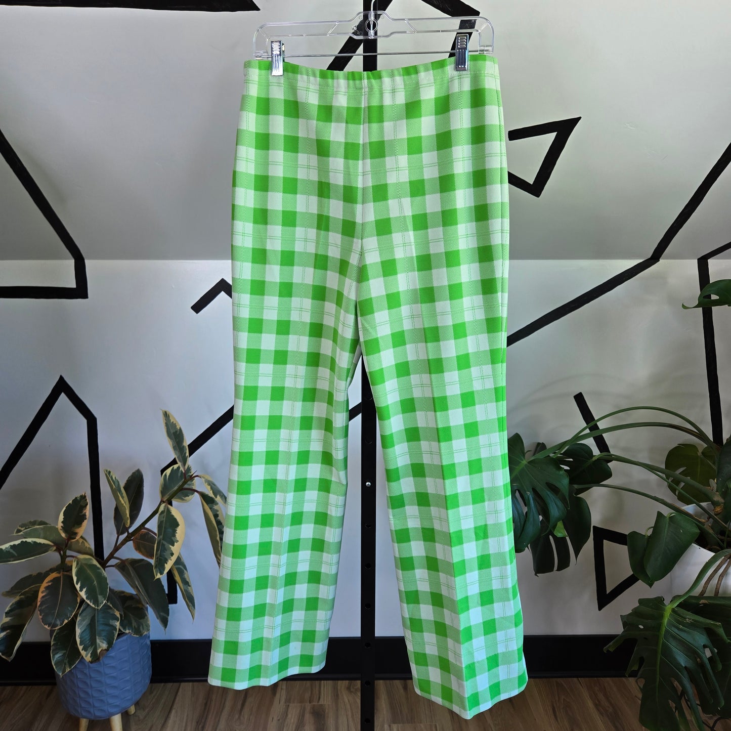 Green and White Plaid 1960s Two Piece Pant Set