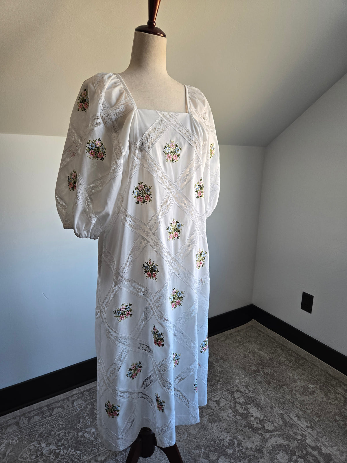 Jesus A Diaz Mexican Cotton Lace and Floral Embroidery Dress - large