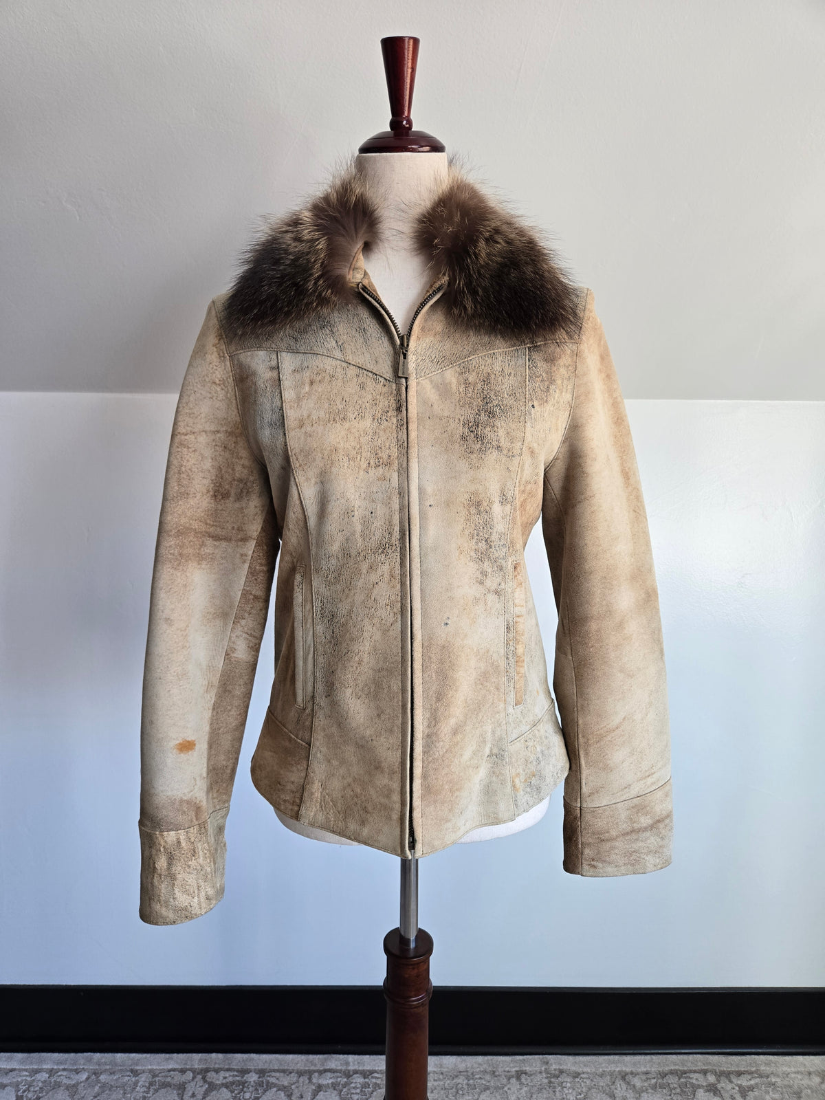 Reilly Olmes Genuine Leather Jacket with Real Fur Collar - XS/S