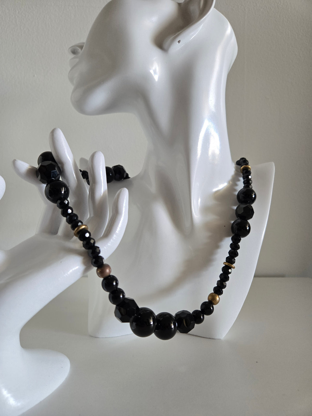 Vintage Large Black Glass Bead Necklace