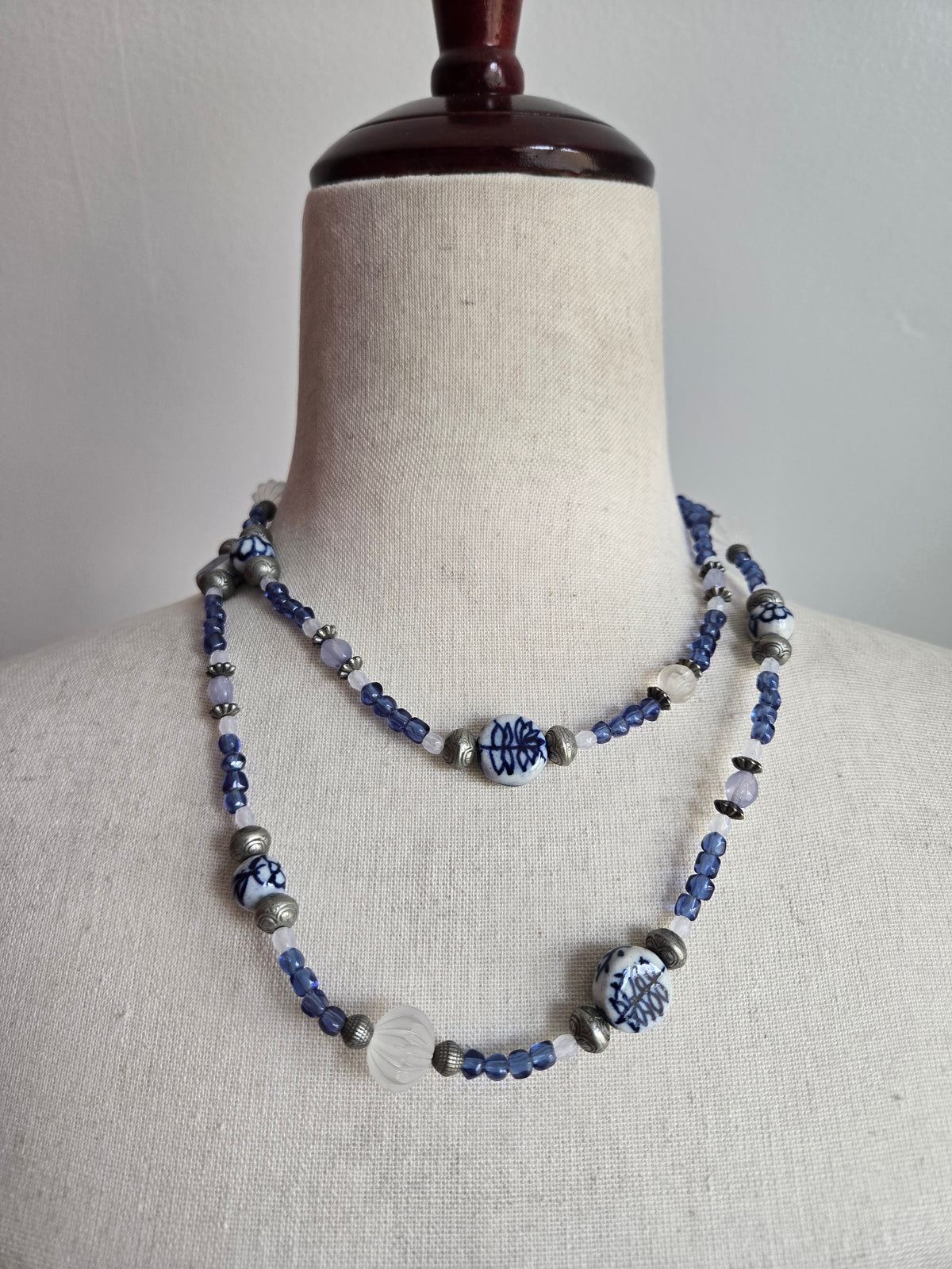 Blue Porcelain Bead Necklace
