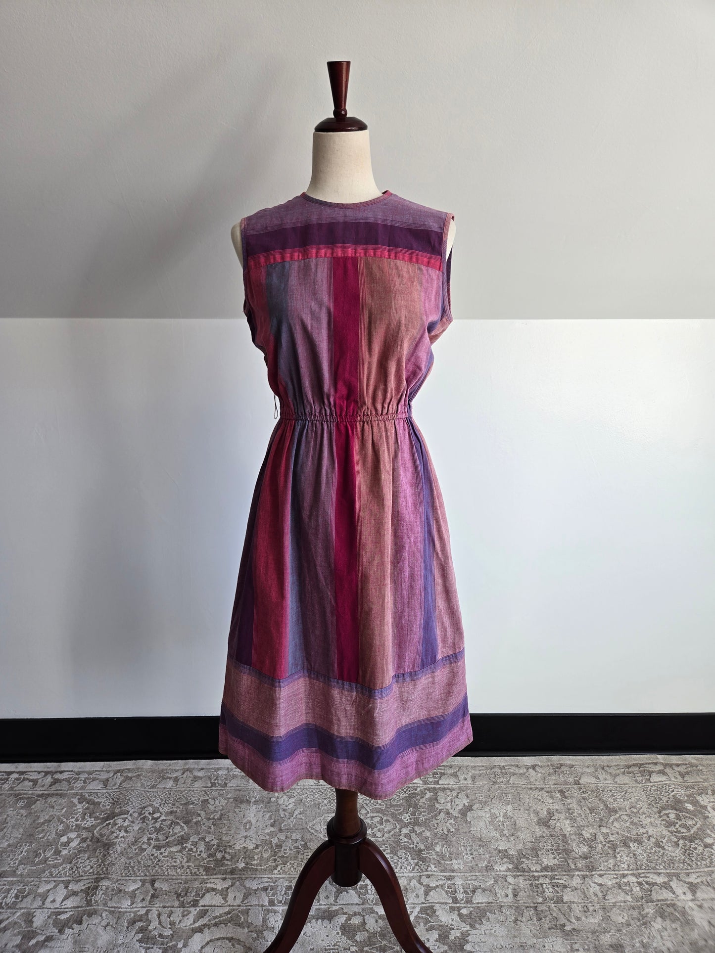 Checkaberry Vintage Cotton Colorful Stripe Dress with Belt - S/M