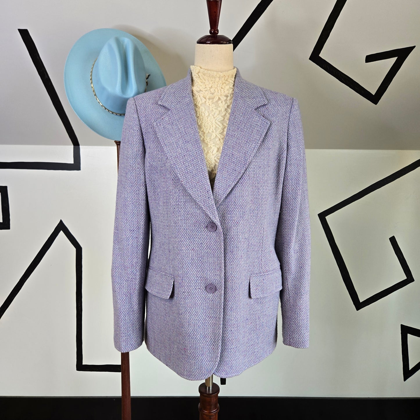 Chadwick's Wool Blend Lavender and Blue Tweed Blazer - Size 10