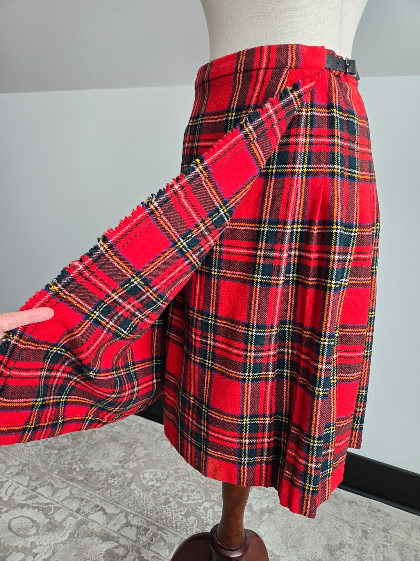 Pitlochry Scottish Wool Stewart Plaid Skirt - W26-28"