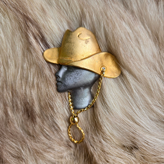 Vintage 80s Ultra Craft Signed Cowgirl Brooch