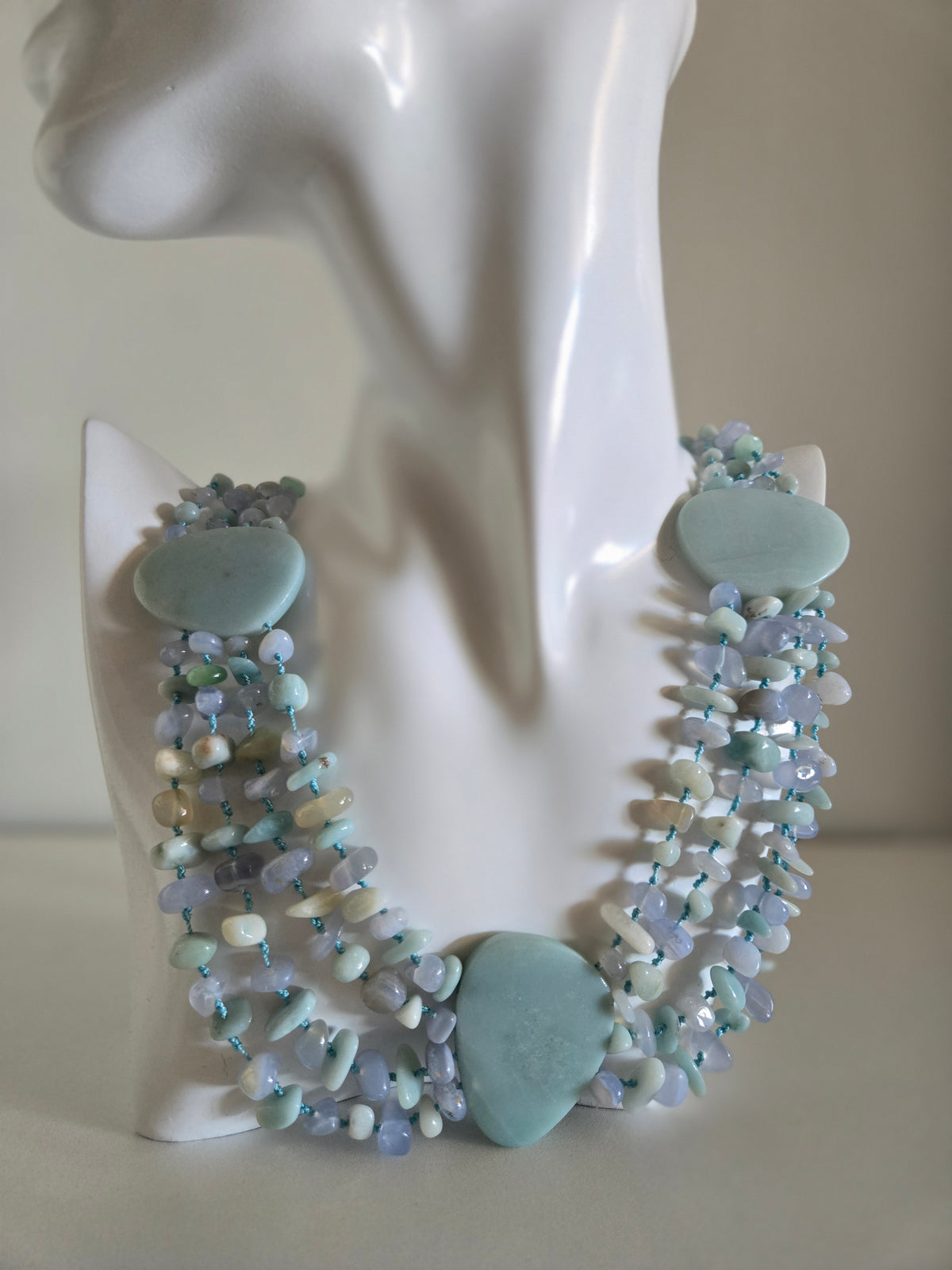 Sajen Signed Hand Knotted Amazonite Multi Strand Necklace