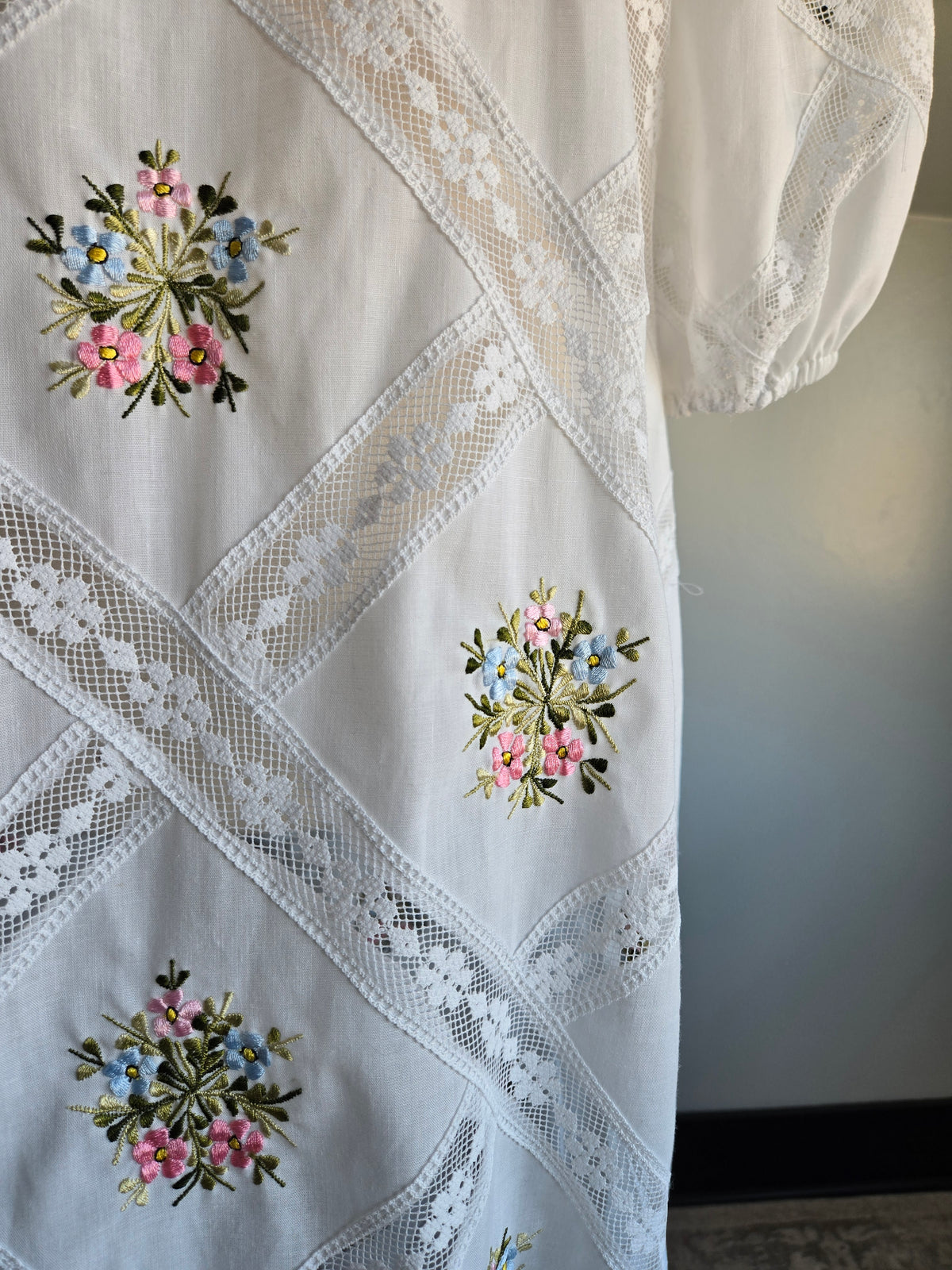 Jesus A Diaz Mexican Cotton Lace and Floral Embroidery Dress - large