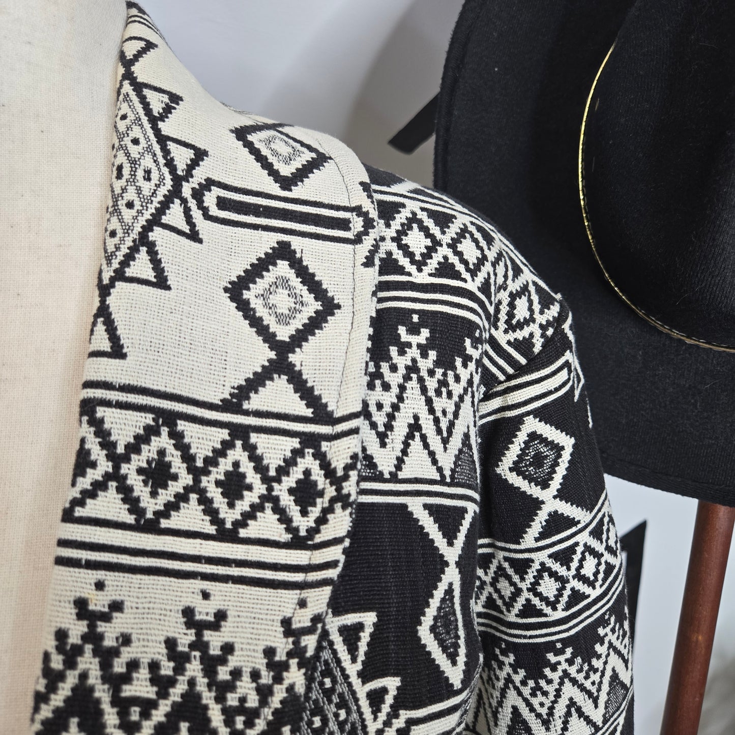 Black and White Western Tapestry Crop Jacket - Medium