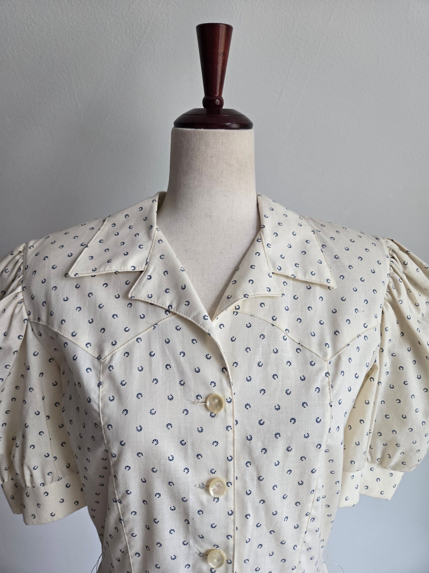 Trego's Westwear Vintage Cotton Dress with Horseshoe Print - Large
