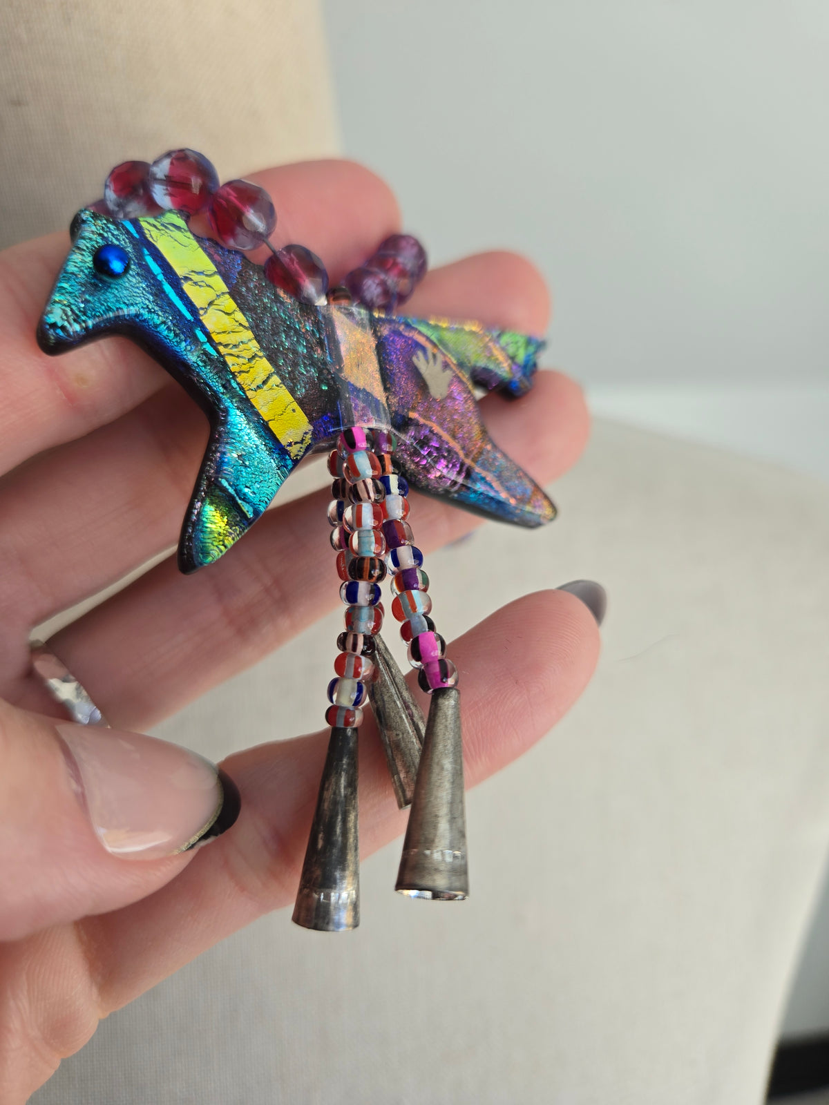 Art Glass Dichroic Horse Bolo Style Necklace