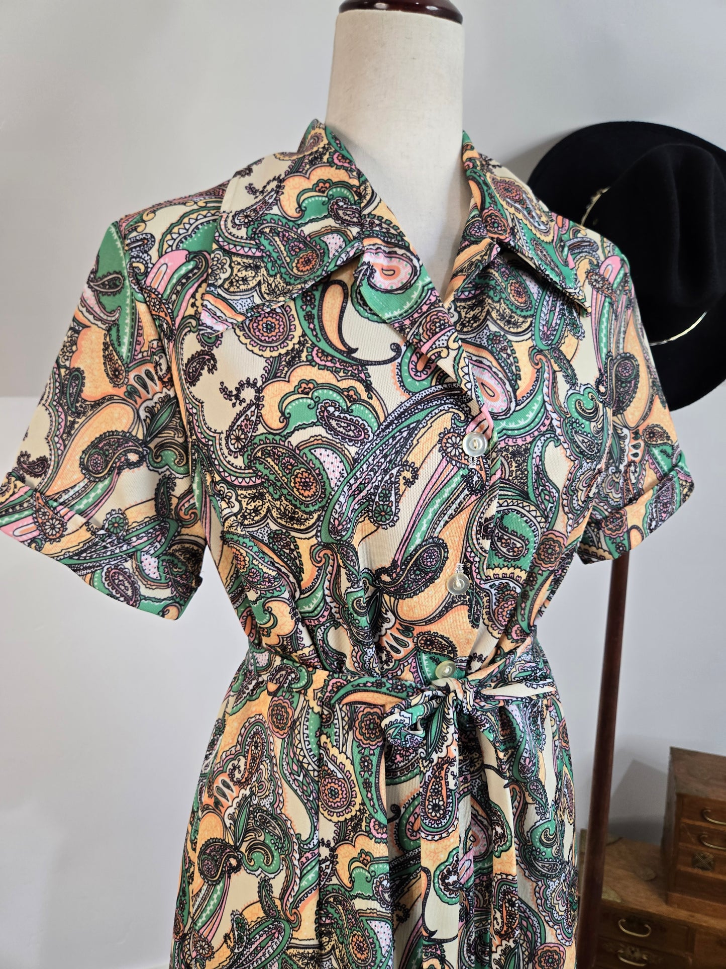 Vintage 70s Paisley Print Mini Dress - large