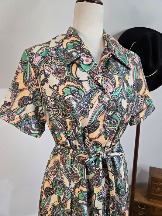 Vintage 70s Paisley Print Mini Dress - large