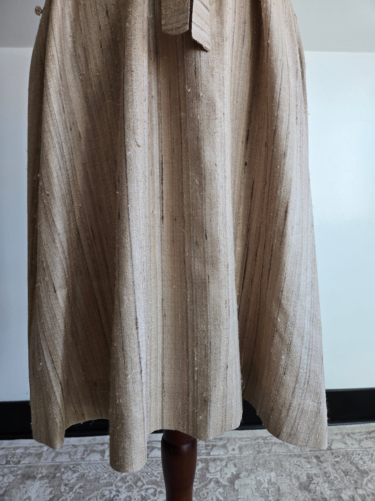 Vintage Raw Silk Tan Hand Made Dress - large