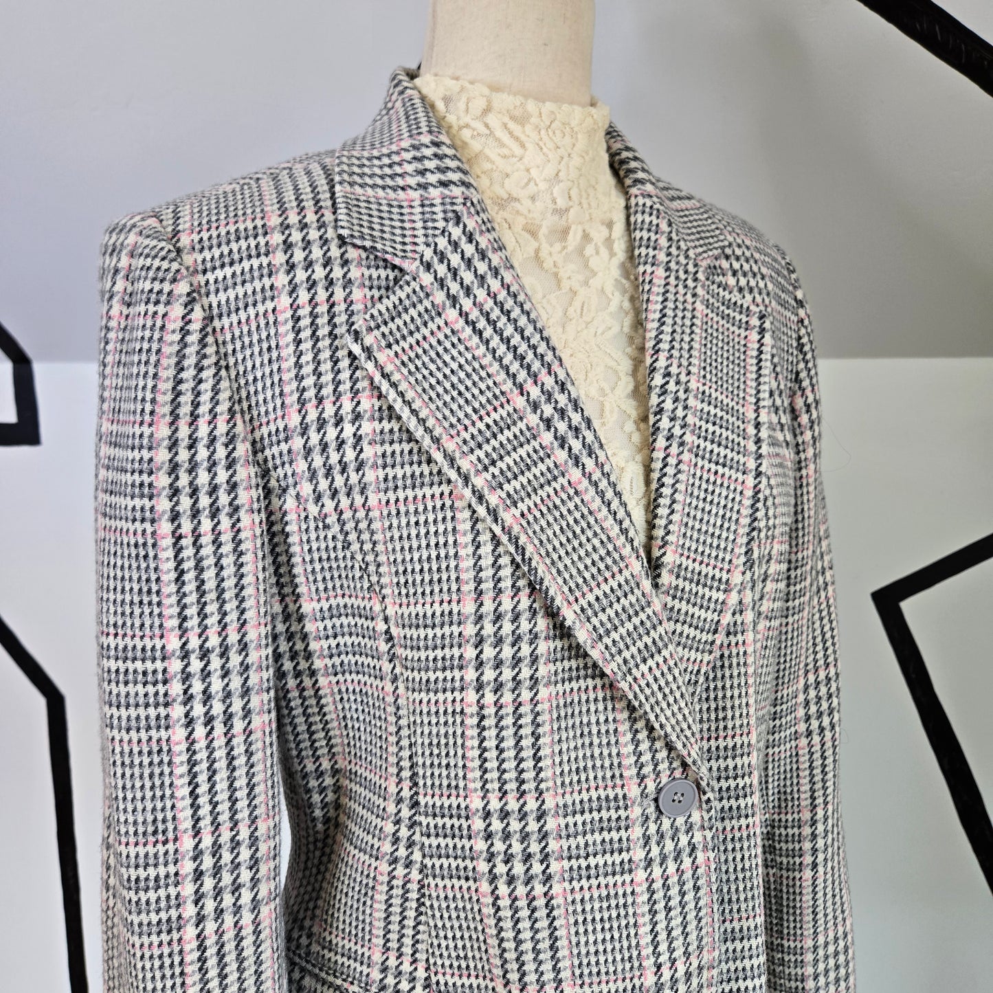 Chadwick's Wool Blend Ivory and Pink Plaid Blazer - size 10