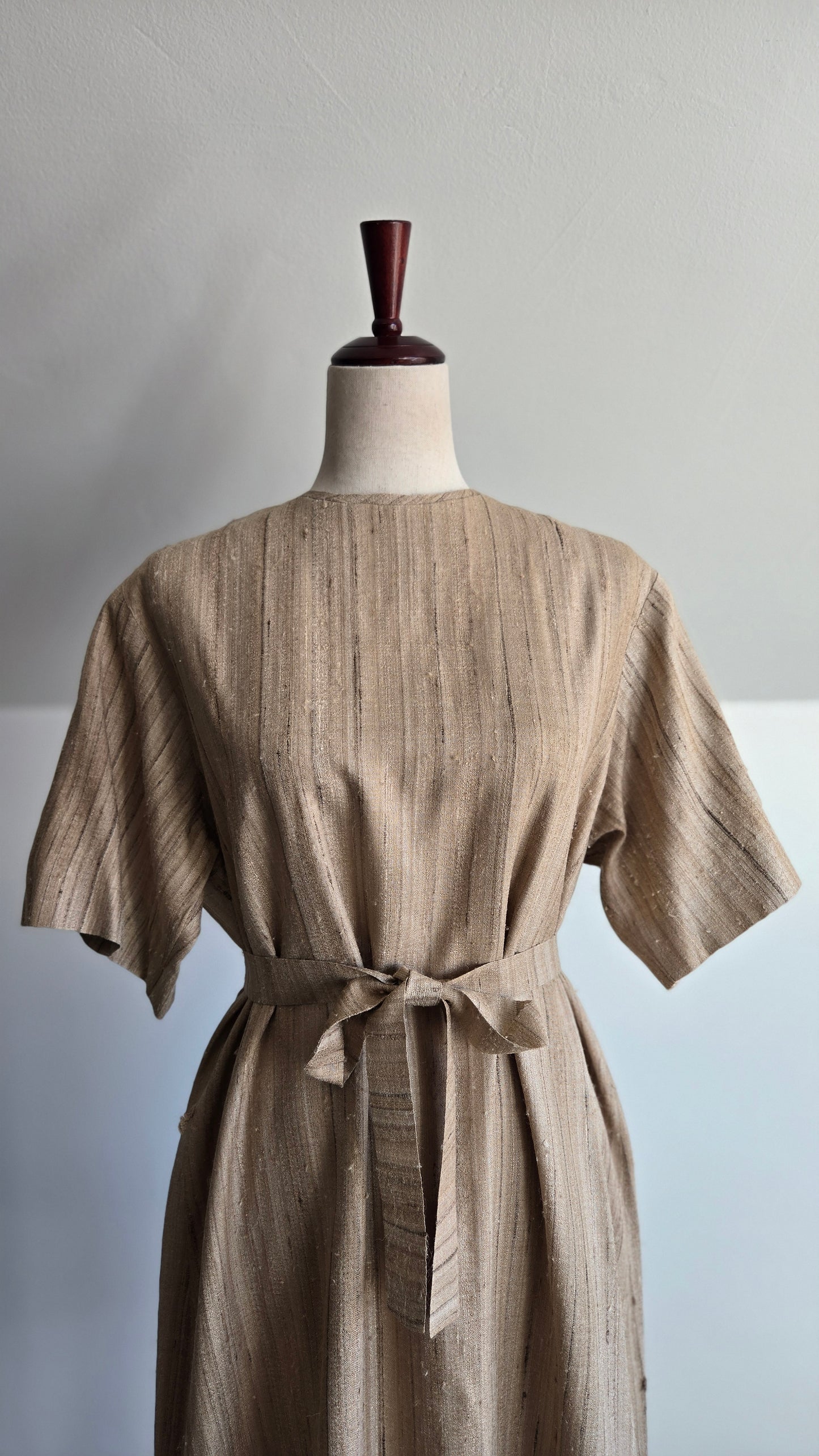 Vintage Raw Silk Tan Hand Made Dress - large