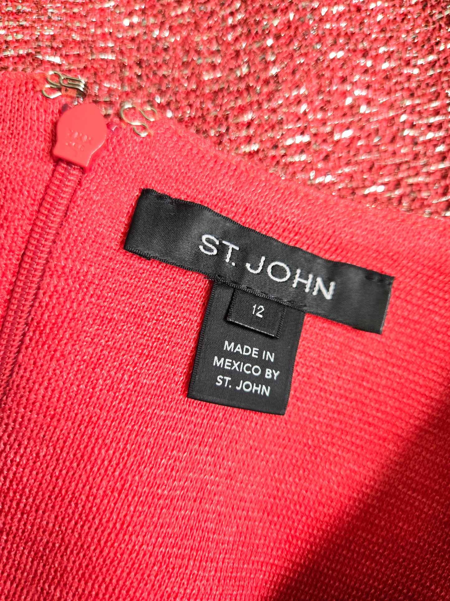St John Pink Metallic Knit Dress - Size 12