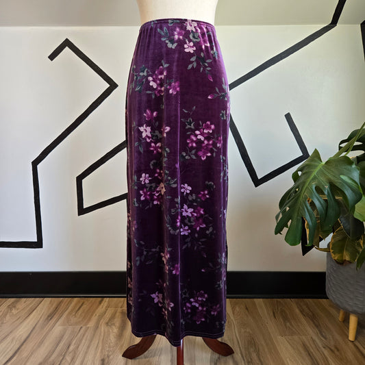 KC Parker Vintage Purple Floral Velvet Maxi Skirt - small