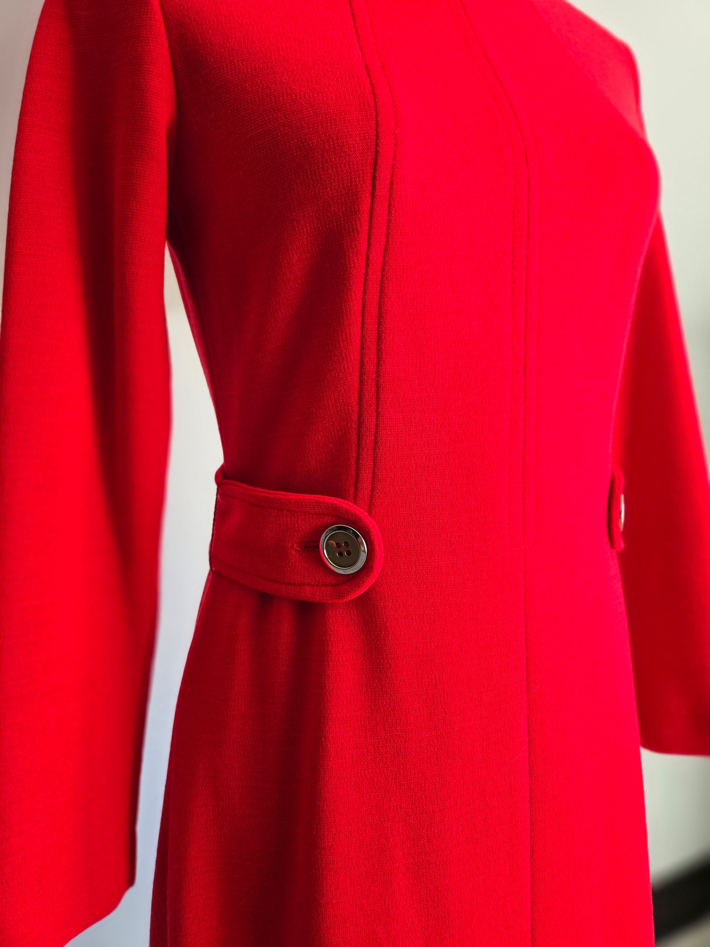 Vintage 1960s Red Dress with Buttoned Belt - S/M