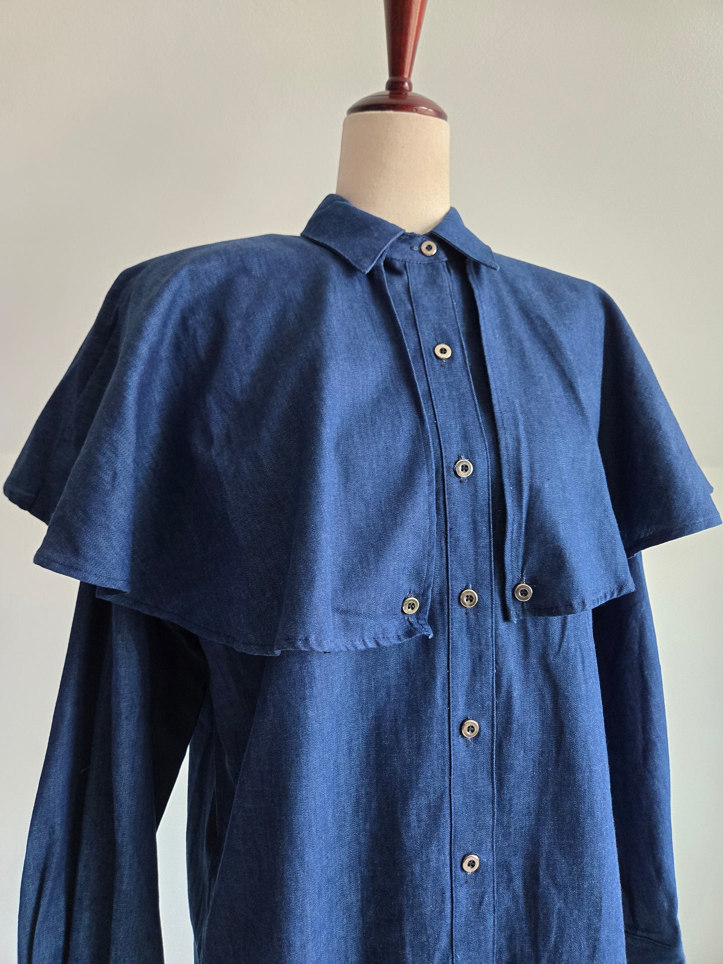 Vintage Western Charna of Dallas, Texas Denim Cape Top Shirt - medium