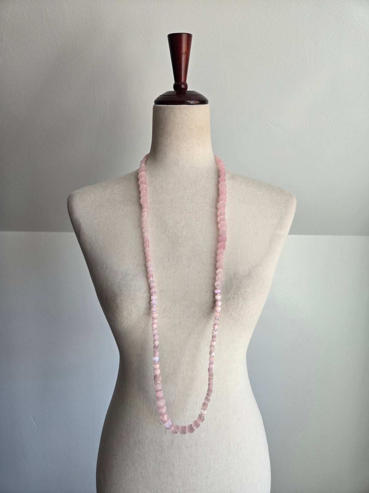 Pink Selenite Genuine Stone Long Necklace