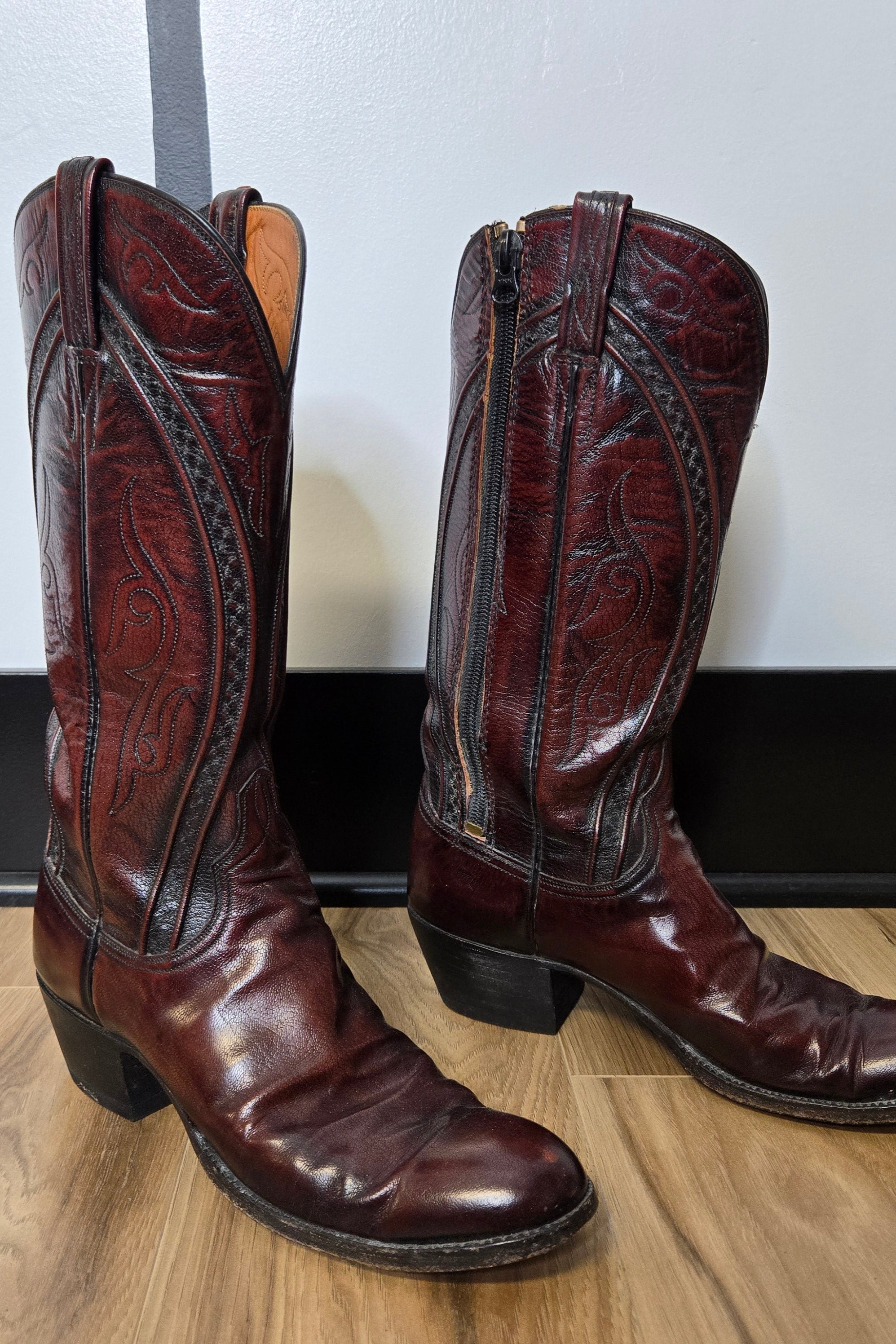 Lucchese San Antonio Black Cherry Leather Western Boots