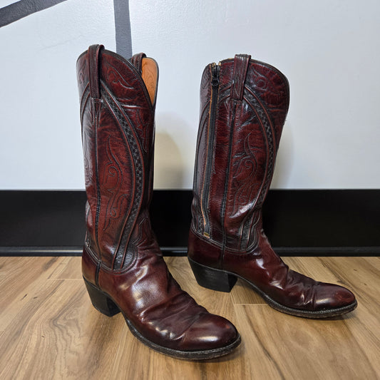 Lucchese San Antonio Black Cherry Leather Western Boots