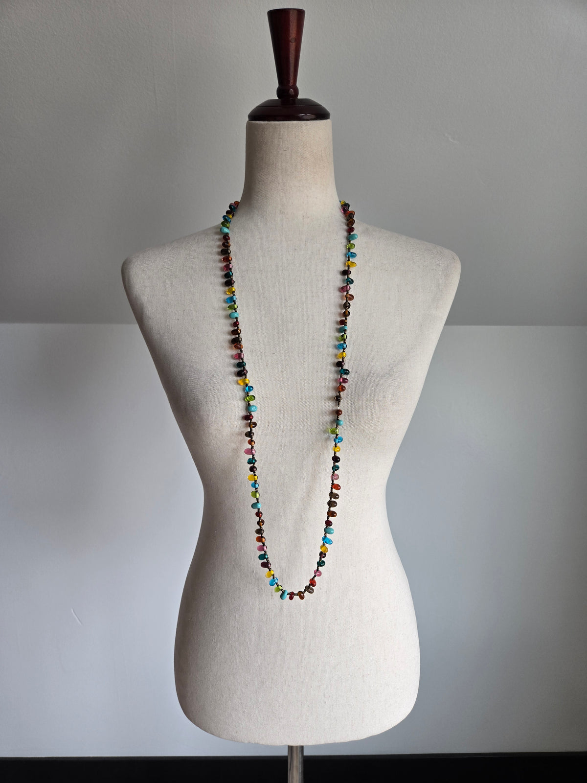 Vibrant Italian Hand Blown Glass Teardrop Bead Necklace